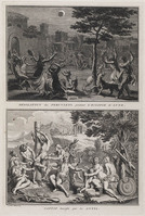 KG 11889
<br/>
Afgoderij: Peru, verslagenheid gedurende maansverduistering. En: Het offeren van een gevangene
<br/>
<em>Picart, Bernard (1673-1733)</em>
